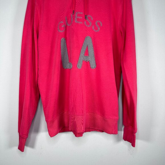Guess LA Hooded Sweatshirt Men's Medium Pink-ish Red Logo Preppy Casual - Picture 2 of 11